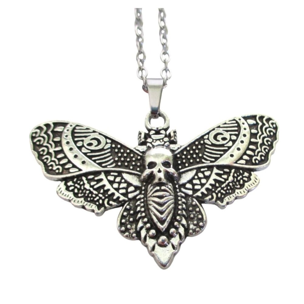 New Moth Skull Pendant Necklace On 20" Stainless Chain Gothic Jewelry Gift